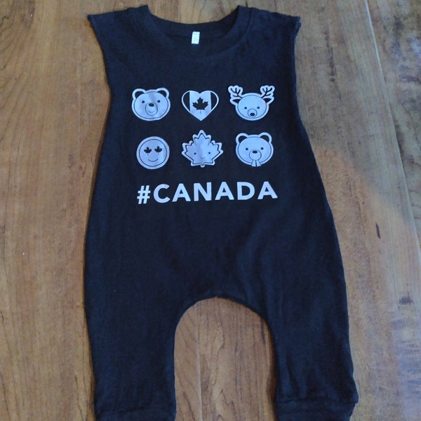 Canadian baby tee romper, size small, black and white, snapless baby romper, baby gift, Canadian baby gift, ready to ship, sale