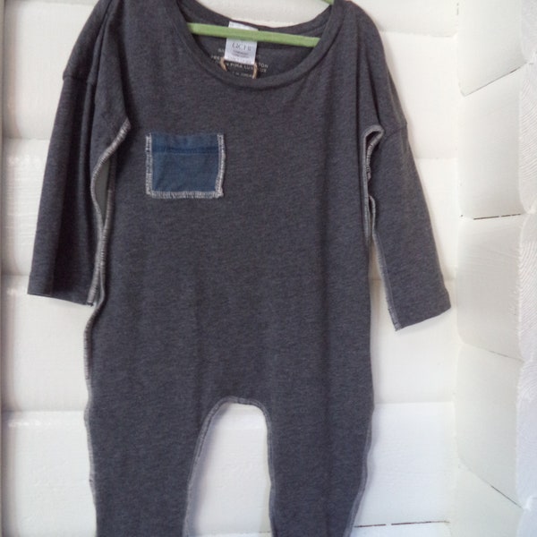 Upcycled tee baby romper, ultra soft pima cotton, snapless, 9-12 months, sale