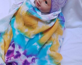 Tie Dyed Cotton Muslin Swaddle Blanket