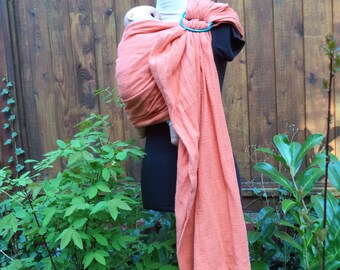 Hemp organic cotton orange ring sling, soft baby carrier, sustainable, eco friendly, adjustable,  ready to ship, sale