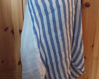 Linen nursing scarf, white linen and blue stripes