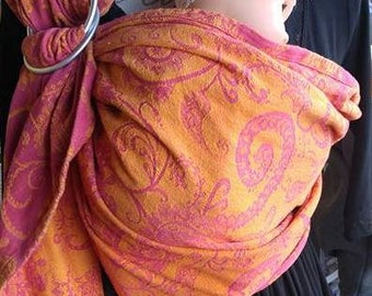 Paisley Cotton Woven Ring Sling, Orange Pink Baby Carrier, Reversible