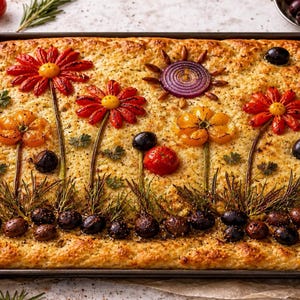 Viral Garden Focaccia Art Recipe PDF | Trending Floral Bread Decor Guide | Easy Artisan Italian Bread | Digital Travel Cookbook Printable