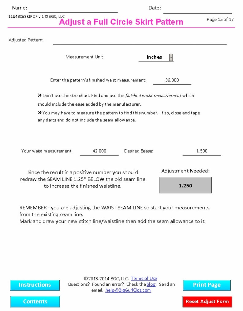 Any Size Circle Skirt Sewing Pattern Calculator Etsy