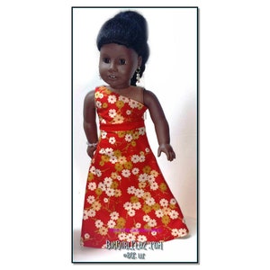 Red & Cream One Shoulder Floor Length Dress 18" Doll w/ Invisible side zipper