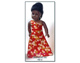Red & Cream One Shoulder Floor Length Dress 18" Doll w/ Invisible side zipper