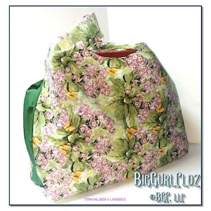 Lavender Flower Fabric T-shirt/Grocery Bag that fold into USABLE inside pocket