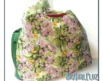 Lavender Flower Fabric T-shirt/Grocery Bag that fold into USABLE inside pocket