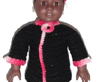 8" Doll Clothes Crocheted Minnie Mouse Hat in variegated pink & Crocheted Coat