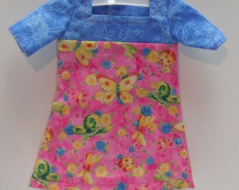 Butterflies Dragonflies Flowers Square neck & three quarter Sleeve Knee Length Dress 18" Doll Clothes