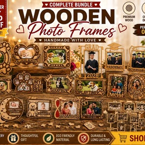 Wooden Photo Frame Bundle SVG, Laser Cut Frame Files, Glowforge Photo Frame Bundle, CNC Wood Frame SVG, Personalized Gift Frame
