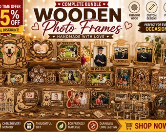 Wooden Photo Frame Bundle SVG, Laser Cut Frame Files, Glowforge Photo Frame Bundle, CNC Wood Frame SVG, Personalized Gift Frame