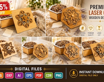 Layered Wooden Box SVG Bundle | Laser Cut Gift Box Files | Decorative Storage Box SVG | Glowforge LightBurn DXF Ai Eps Pdf Png Cdr