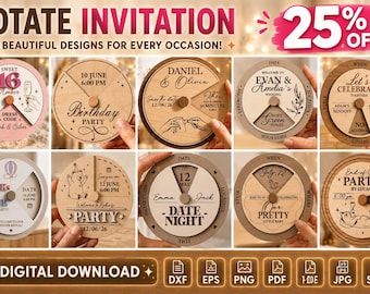 Rotating Invitation SVG Bundle | Spinner Invitation SVG | Wedding Birthday Baby Shower Laser Cut Files | Glowforge Dxf Eps Png Pdf Jpg