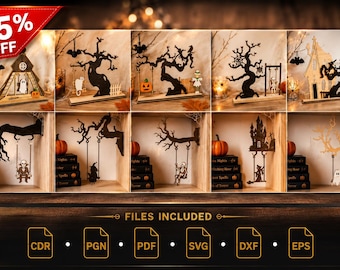 Halloween Tree SVG Bundle, Halloween Layered Tree Files, Spooky Tree SVG, Haunted Tree Laser Cut, Halloween Decor Dxf Eps