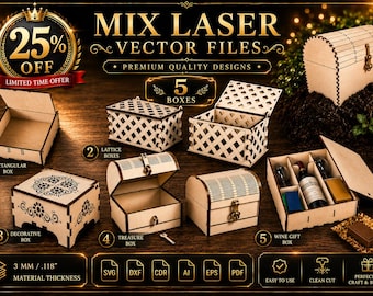 Laser Cut Box SVG Bundle, Wooden Box Templates, Storage Box DXF, Gift Box Laser Files, Jewelry Box SVG, Craft Box Patterns