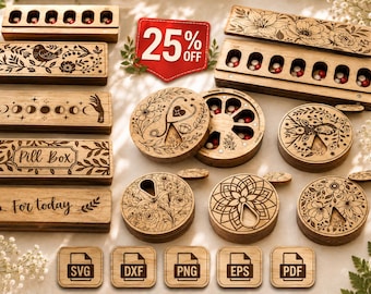 Laser Cut Pill Box SVG Bundle | Weekly Medicine Organizer SVG | Wooden Pill Case Laser File | Glowforge svg | Dxf Png Eps Pdf
