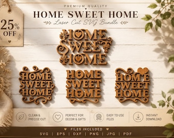 Home Sweet Home SVG Bundle, Farmhouse Sign SVG, Home Decor Laser Cut, Wooden Sign SVG, Home Wall Art, Dxf Eps Png