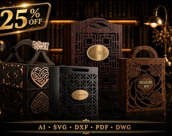 Laser Cut Basket SVG Bundle, Decorative Storage Box SVG, Wooden Gift Box DXF, Treasure Box Template, Laser Cut Organizer