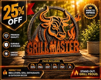 Grill Master Svg, BBQ Sign SVG, BBQ Laser Cut File, Grill Lover Gift, Barbecue Wood Sign, Bbq King Svg Dxf Eps Png