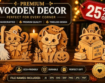 Halloween Cat SVG Bundle, Witch Cat Clipart, Black Cat Pumpkin SVG, Halloween Wood Decor, Cat Lover Digital Download