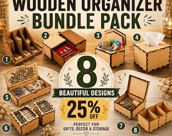 Wooden Organizer Laser Cut Files Bundle SVG Glowforge Box Plans CNC Wood Storage Box SVG Jewelry Box Laser Cut Wooden Organizer Bundle Pack