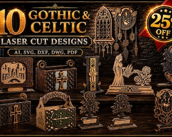 Gothic Celtic SVG Bundle, 10 Laser Cut Designs, Celtic Cross SVG, Gothic Decor DXF, Celtic Wood Cutting Files, Laser Art