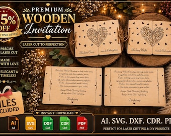 Wedding Invitation SVG, Laser Cut Wedding Invitation Template, Wooden Invitation DXF, Wedding Card SVG, Engraved Invitation Design