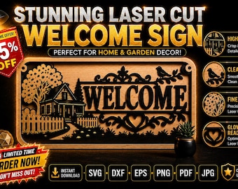 Layered Welcome Sign SVG | Laser Cut Welcome Sign | Farmhouse Door Hanger | Glowforge Files | CNC Wood Sign | DXF Svg Png Pdf