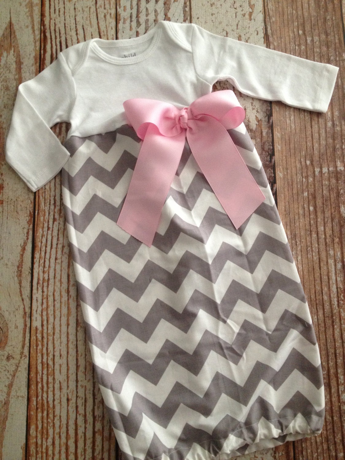 Newborn Layette Infant Gown Baby Gown Girl Gray Chevron Etsy