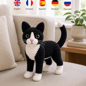 Häkelanleitung für eine Tuxedo-Katze (PDF) • Realistische schwarz-weiße Amigurumi-Katze • Niedliche Plüschkatzen-Anleitung