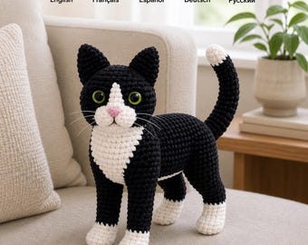 Tuxedo Cat Crochet Pattern PDF • Realistic Black White Cat Amigurumi • Cute Kitten Plush Pattern