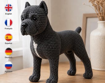 Cane Corso Amigurumi Pattern PDF • Realistic Guard Dog Crochet Tutorial • Large Dog Plush Pattern