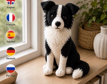 Border Collie Amigurumi Pattern PDF • Realistic Black White Dog Crochet Pattern • Puppy Plush Tutorial