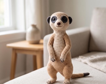 Haakpatroon stokstaartje (pdf) • Zelfstudie realistische dierenamigurumi • Schattig pluche stokstaartje