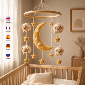 Häkelanleitung für ein Baby-Mobile (PDF) • Schlafendes Schaf-Mond-Mobile • Anleitung für ein Mobile fürs Kinderbett