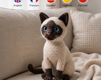 Realistic Siamese Cat Amigurumi Crochet Pattern PDF • Elegant Cat Toy Tutorial