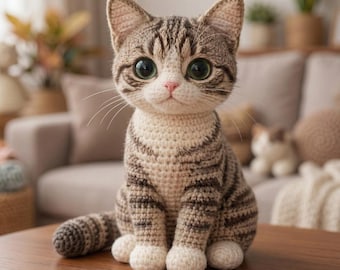 Patrón de amigurumi de gato atigrado realista en PDF • Tutorial para peluche de gatito (descarga digital)