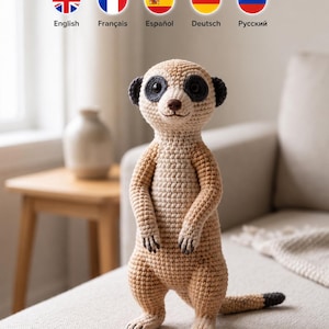 Meerkat haakpatroon PDF • Realistische dieren Amigurumi-tutorial • Schattig Meerkat-pluchepatroon