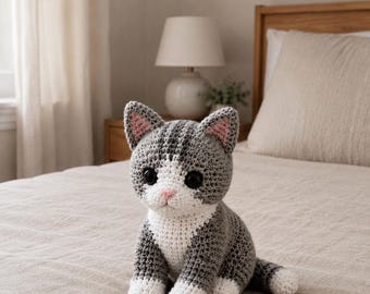 Grey Tabby Cat Crochet Pattern PDF • Realistic Kitten Amigurumi Tutorial • Cat Plush Pattern