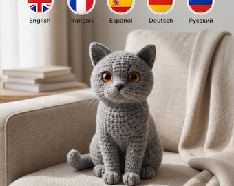 Realistic Grey Cat Amigurumi Pattern PDF • British Shorthair Crochet Tutorial
