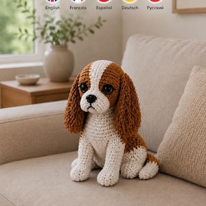 Schema per realizzare un Cavalier King Charles Spaniel all'uncinetto in formato PDF • Tutorial per amigurumi di un cane realistico • Schema per un cucciolo di peluche • Download digitale