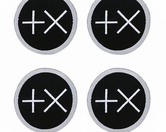 Set di toppe ricamate Positive Time +X – Toppe rotonde con simboli minimali in bianco e nero (set da 4)