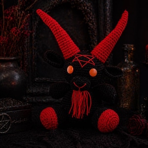 Baphomet Plush Toy, Gothic Stuffed Animal, Occult Decor, Dark Aesthetic Gift,Red Handmade Fantasy Creature, Unique Alternative Plush