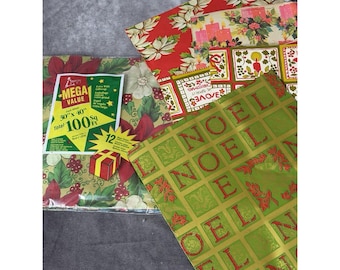 Vintage 70s Christmas Gift Wrap Lot Nostalgic Retro 100+Sq Ft 12 Pk Still Sealed