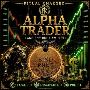 Peut inclure: Graphique numérique avec le texte "ALPHA TRADER" et "ANCIENT RUNE AMULET". L'image présente un taureau, des piles de pièces et un graphique boursier ascendant. Les mots "FOCUS", "DISCIPLINE" et "PROFIT" sont également présents.