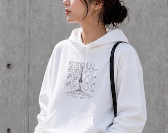 Seoul Korea Hoodie | Namsan Tower Minimal Hoodie | BTS Fan Gift | Aesthetic Korean Streetwear Pullover  Sweatshirt | K-pop K-drama Fan Gift