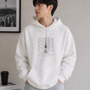 Korea Hoodie | Seoul Namsan Tower Minimal Hoodie | BTS Fan Gift | Aesthetic Korean Streetwear Pullover Sweatshirt | K-pop K-drama Fan Gift image 1