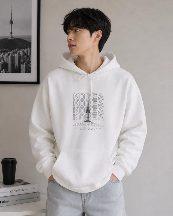 Korea Hoodie | Seoul Namsan Tower Minimal Hoodie | BTS Fan Gift | Aesthetic Korean Streetwear Pullover  Sweatshirt | K-pop K-drama Fan Gift