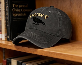 Gorra de papá con estampado de cuervo F-CAW-F, estilo vintage, color negro, ideal como regalo para amantes de las aves.